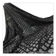 Materiale a maglie ricamato con paillettes nere diamante ricamato in tessuto in maglia ricamato su spandex